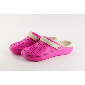 Женские шлепанцы Сабо crocs-02 малина-беж