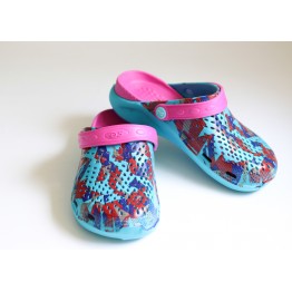 Женские Сабо crocs-02 принт бирюза-малина