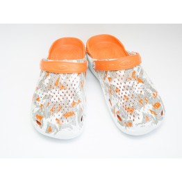 Женские Сабо crocs-02 принт бел-оранж-оранж